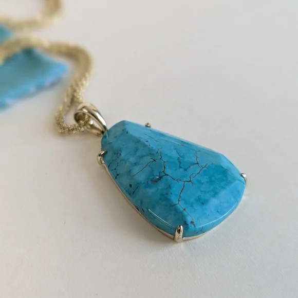 Kendra Scott Sandra Necklace Turquoise Magnesite Pendant Margarita Chain Gold - Picture 2 of 13